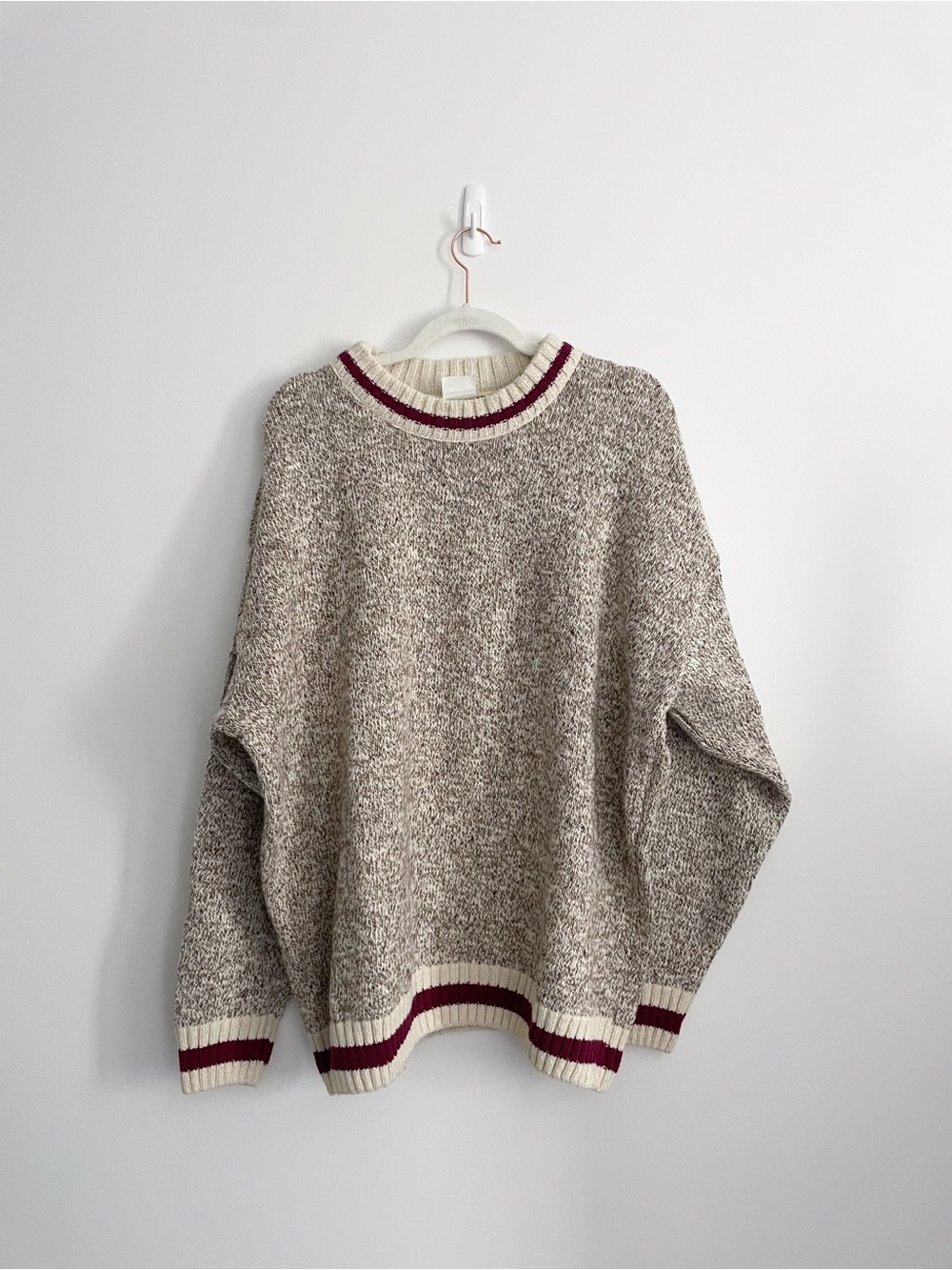 Vintage Northern Reflections • Gray Wool Cotton Varsity Stripe Sweater • XL